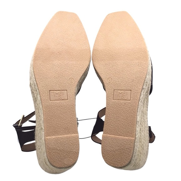 Time and Tru Women’s Espadrille Wedge Sandals Black Ankle Strap Size 8 or 10 - Picture 6 of 7